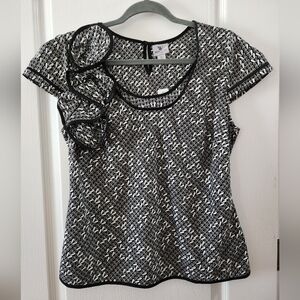Worthington Petite‎ Short Sleeve  Scoop Neck Black/White  Size PL